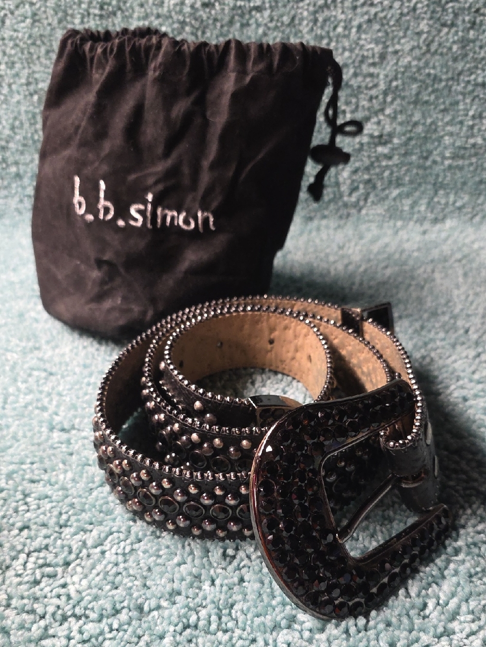 B.B. Simon Black Fully Loaded Crystal Belt - 36